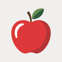 Red Apple Illustration with Green Leaf, Healthy Eating Icon Design