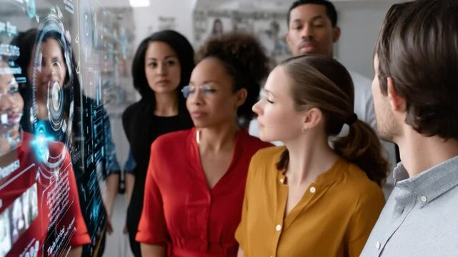 Team in A Moment: A dynamic group of diverse individuals, engaged in a moment of intense focus. Together they stand united, with determination and clarity reflected in their eyes.