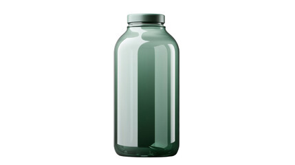 Green Glass Bottle: A sleek, dark-green glass bottle with a metallic cap stands against a white background, ready to be filled with a refreshing beverage. 