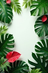 Obraz premium Exotic Monstera Palm fronds amidst lush greenery and tropical foliage, tropical plants, palm trees, jungle plants