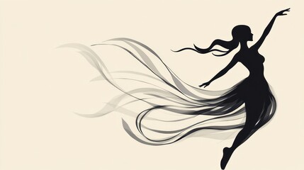 Fototapeta premium Graceful silhouette of a leaping woman, flowing with abstract artistry.