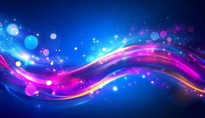 Fototapeta premium Abstract glowing wave with vibrant colors and bokeh lights on a blue background.