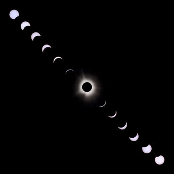 USA, Indiana, Carmel. Composite of total solar eclipse progression.