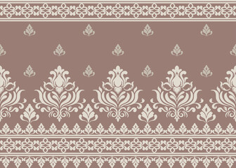 Elegant White and Brown Damask Seamless Border Pattern for Luxury Wallpaper, Textile, Invitation, Packaging, Wedding, Classic Decor