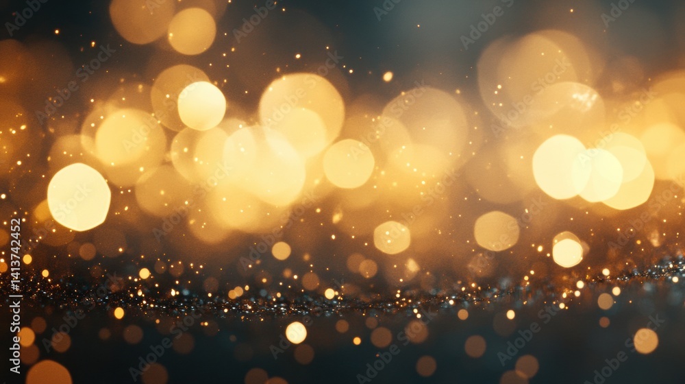 Poster golden bokeh lights twinkle against a dark backdrop, adding warmth and magic to the atmosphere of a 