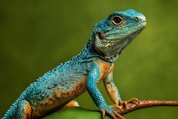 Obraz premium A Vibrant Lizard Perched On A Branch In Nature