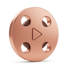 Fototapeta premium Copper colored disc with holes and triangle symbol isolated on white background