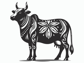 Obraz premium Cow Silhouette Collection Featuring Indian Cow and Australian Cow in Unique Poses for Art, Craft, and Design Projects