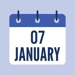 7 January Calendar, Isolated Vector Calendar.