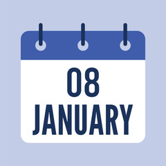 8 January Calendar, Isolated Vector Calendar.