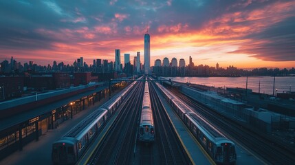 Urban Sunrise with Trains