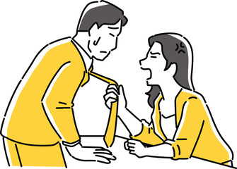 男性のネクタイを掴んで怒る女性