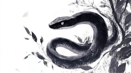 Obraz premium Minimalist Serpent Drawing on a White Background