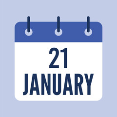 21 January Calendar, Isolated Vector Calendar.