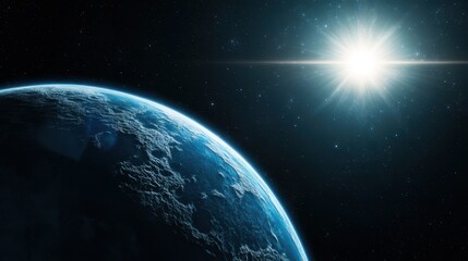 An astronaut floating weightlessly in deep space, surrounded by stars and galaxies, Earth visible in the distance