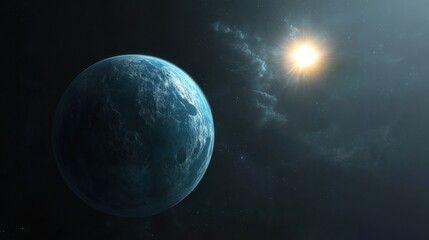 An astronaut floating weightlessly in deep space, surrounded by stars and galaxies, Earth visible in the distance