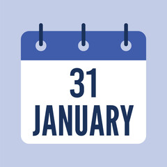31 January Calendar, Isolated Vector Calendar.