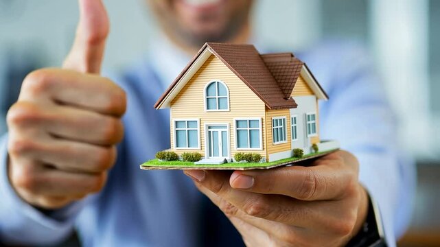 Real Estate Agent Approves a New Home Purchase with a Thumbs Up Gesture