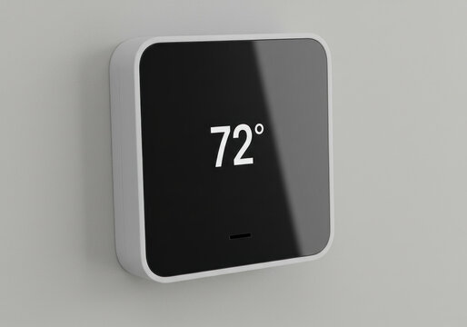 Black and white smart light switch on a wall with glowing indicator, minimalist design perfect for modern homes or offices. - Powered by Adobe