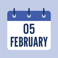5 February Calendar, Isolated Vector Calendar.