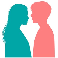 Fototapeta premium Silhouettes of a woman with long hair and a man with a neat haircut.