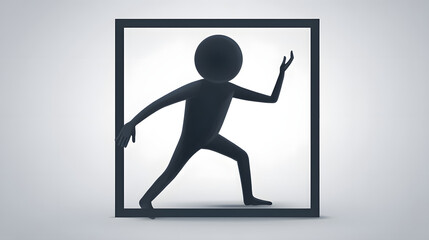 Silhouette figure exiting frame graphic design