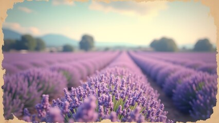 Obraz premium Scenic Rows of Lavender Flowers Blooming in a Farm Field on a Sunny Day, Soft Focus Background