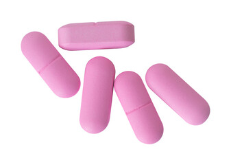 pink pills isolated on white