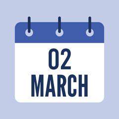 2 March Calendar, Isolated Vector Calendar.