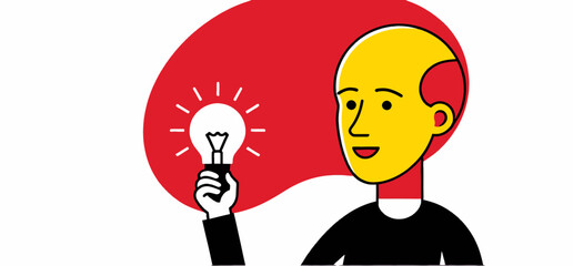 Fototapeta premium Innovative Idea_Man Holding Lightbulb_Concept of Creativity_Inspiration and Solutions_Brainstorming Illustration_Business Insights_Modern Design_Vector Graphic