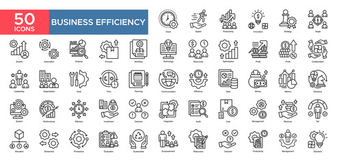 Businee Efficiency collection set. Businee Efficiency, Productivity , Inovation, Strategy, Target, Collaboration, Profit, Analysis, icon. Simple flat vector illustration