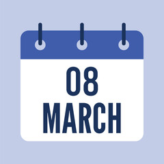 8 March Calendar, Isolated Vector Calendar.