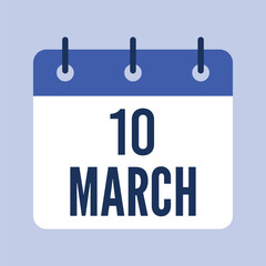 10 March Calendar, Isolated Vector Calendar.