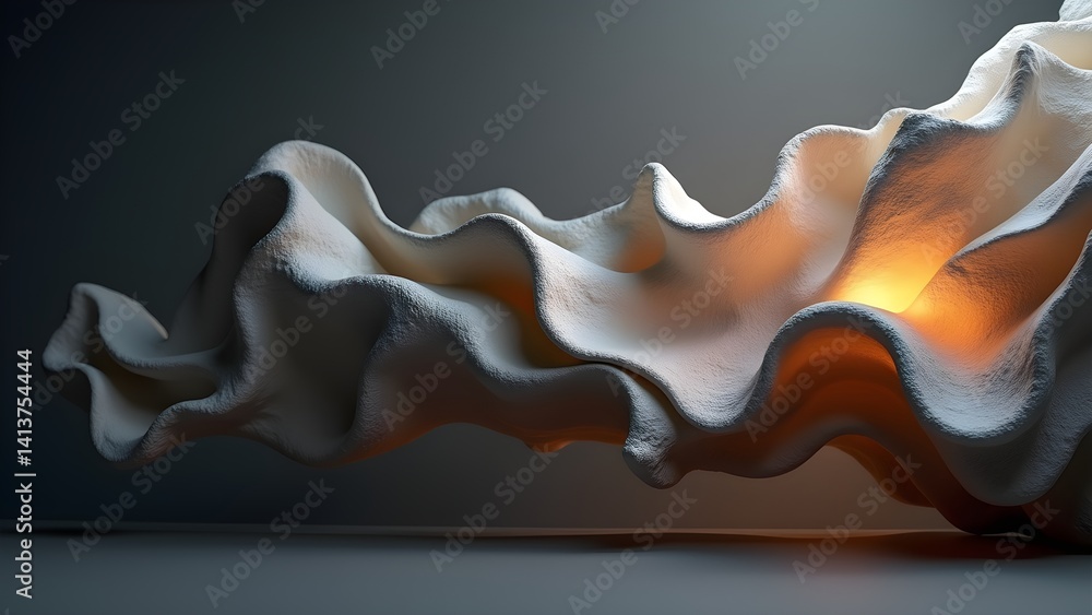 Poster abstract 3d render of wavy form with light and shadow, modern elegant design
