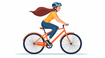 Obraz premium Girl Cycling on Bicycle: This vibrant illustration depicts a young girl on a bicycle, joyfully cycling through a sunny day, embodying freedom and the spirit of outdoor activity.