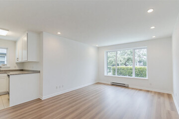 Fototapeta premium empty living room with hardwood floors and white walls