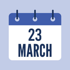 23 March Calendar, Isolated Vector Calendar.
