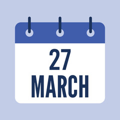 27 March Calendar, Isolated Vector Calendar.