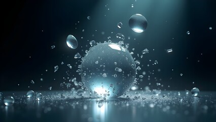 Crystal Sphere with Ice Shards Under Spotlight on Dark Backdrop, Macro Shot