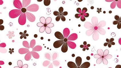 Pink and brown floral seamless pattern.
