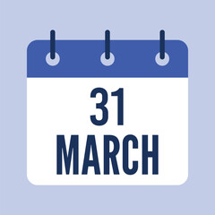 31 March Calendar, Isolated Vector Calendar.