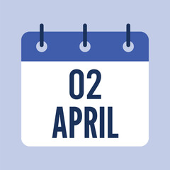 2 April Calendar, Isolated Vector Calendar.