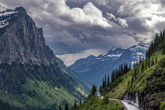 The Weeping Wall along Going-to-the-Sun Road in Glacier National Park, Montana, USA.