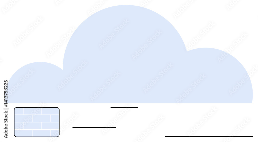 Aufkleber blue cloud shape with grid brick element and minimal lines. ideal for technology, data security, clo
