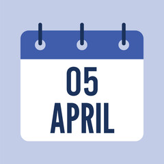 5 April Calendar, Isolated Vector Calendar.