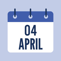 4 April Calendar, Isolated Vector Calendar.