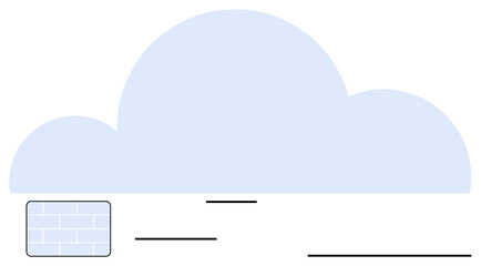Blue cloud shape with grid brick element and minimal lines. Ideal for technology, data security, cloud computing, software management, online protection, secure storage, and digital infrastructure