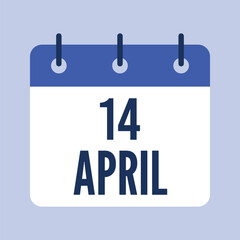 14 April Calendar, Isolated Vector Calendar.