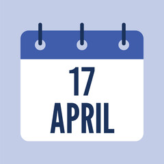 17 April Calendar, Isolated Vector Calendar.