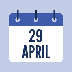 29 April Calendar, Isolated Vector Calendar.